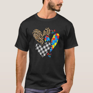 Heart Puzzle Piece Leopard Kariert Buffalo Autism T-Shirt