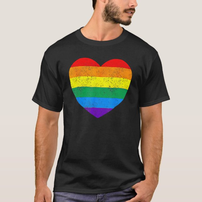 Heart Rainbow Flag LGBT Gay Les Pride Support LGBT T-Shirt (Vorderseite)
