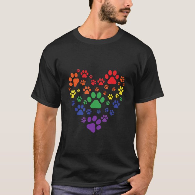 Heart Rainbow Hund Liebe Paw Prints Gay Pride Pet  T-Shirt (Vorderseite)