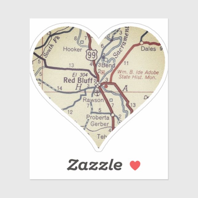 Heart Red Bluff California Aufkleber (Blatt)