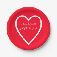 Heart Red White Wedding Custom Paper Teller 7"