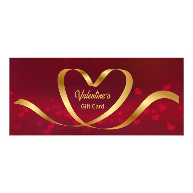 Heart Ribbon Gold Red Valentine's Day Geschenkkart Werbekarte (Vorne)