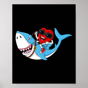 Heart Riding Shark Valentine's Day Fun Boys Girls Poster