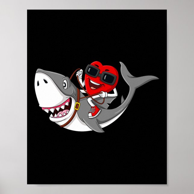 Heart Riding Shark Valentine's Day Fun Boys Girls Poster (Vorne)