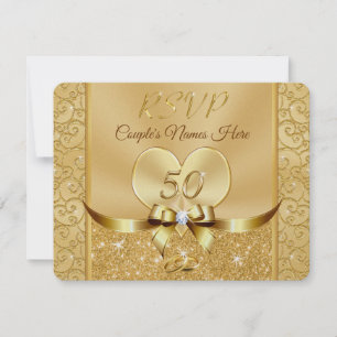 Heart, Rings 50. Wedding Anniversary RSVP Karten