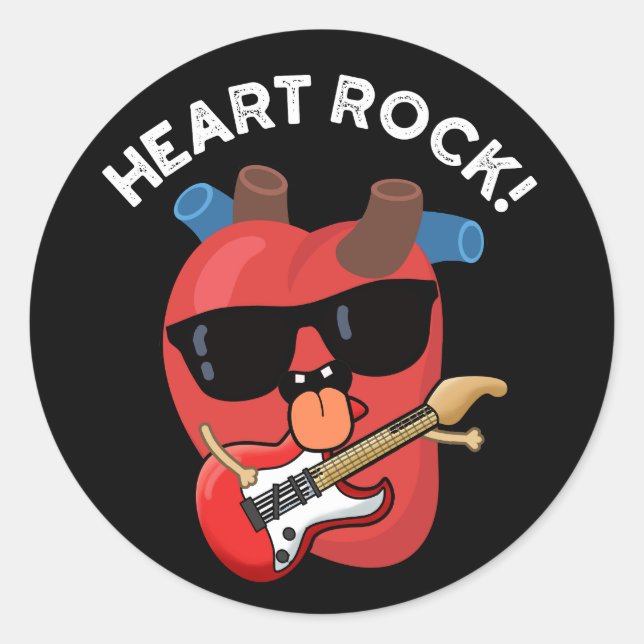 Heart Rock Funny Music Pub Dark BG Runder Aufkleber (Vorderseite)