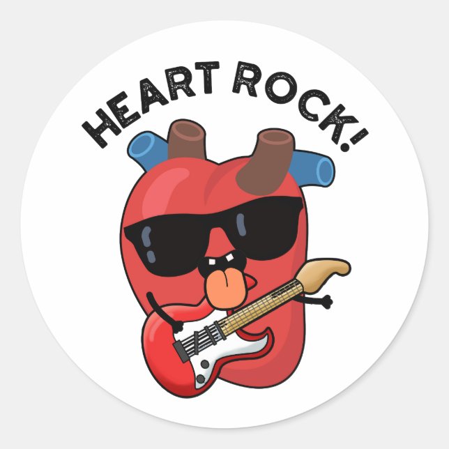 Heart Rock Funny Music Pub Runder Aufkleber (Vorderseite)