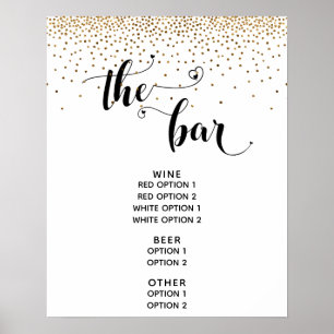 Heart Script & Gold Confetti "The Bar" Menu-Zeiche Poster