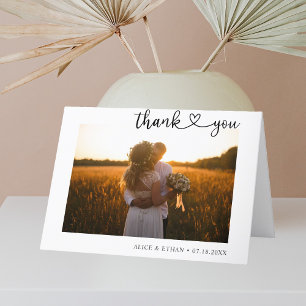 Heart Script Minimalistisch Foto Wedding Dankeskarte
