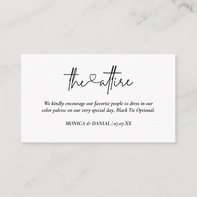 Heart Script Wedding Kleidung Code Begleitkarte (Vorderseite)