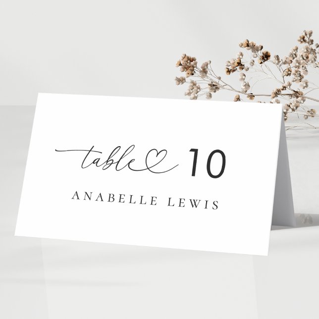 Heart Script Wedding Platzkarte mit Gast Name Tischnummer (Von Creator hochgeladen)
