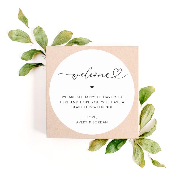Heart Script Wedding Welcome Hotel Geschenkbox Runder Aufkleber (Von Creator hochgeladen)