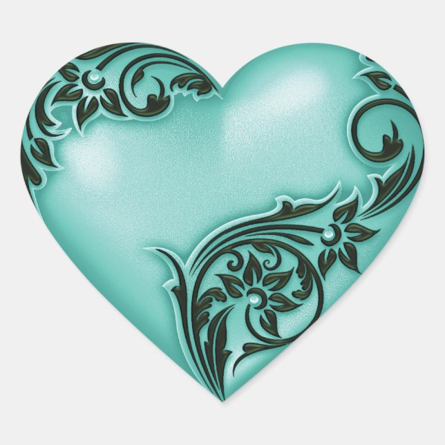 Heart Scroll Aqua w Black Herz-Aufkleber (Vorderseite)