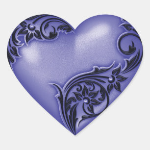 Heart Scroll Lavender Blue w Black Herz-Aufkleber