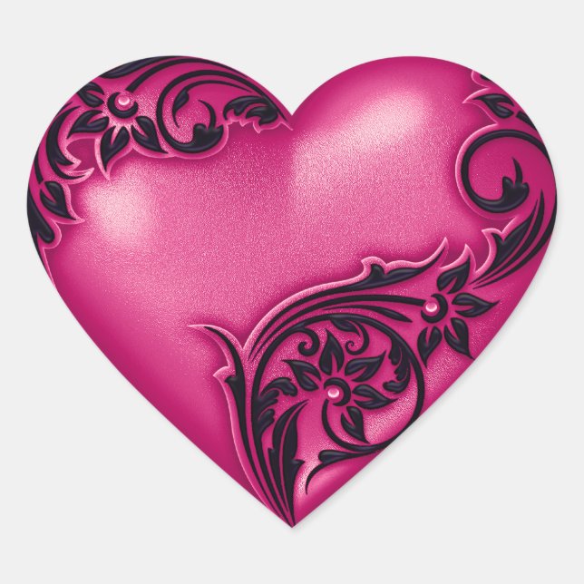 Heart Scroll Magenta w Black Herz-Aufkleber (Vorderseite)