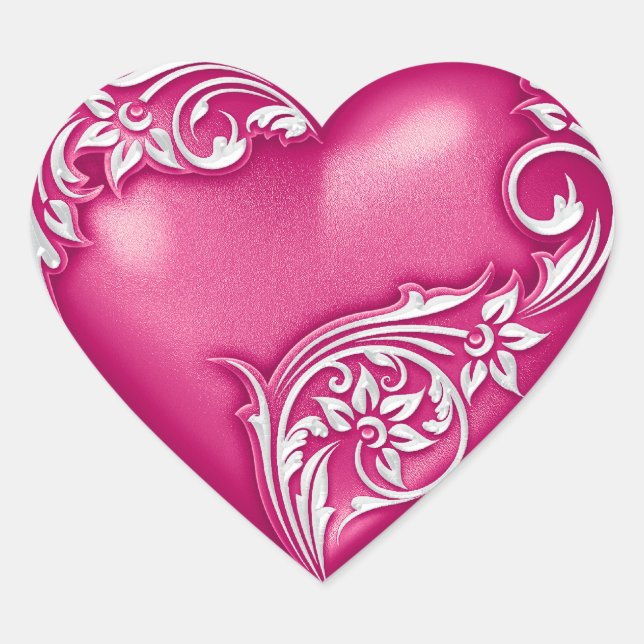 Heart Scroll Magenta w White Herz-Aufkleber (Vorderseite)