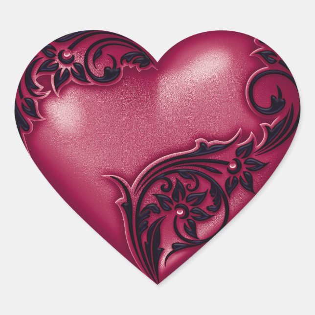 Heart Scroll Sangria W Black Herz-Aufkleber (Vorderseite)