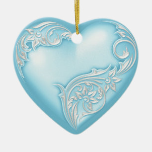 Heart Scroll Sky Blue Keramikornament
