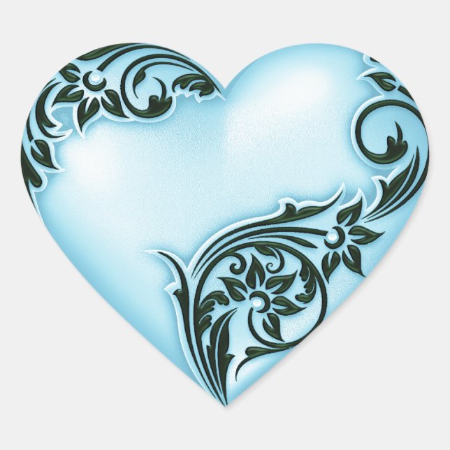 Heart Scroll Sky Blue w Black Herz-Aufkleber (Vorderseite)