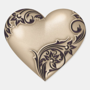 Heart Scroll Tan w Black Herz-Aufkleber