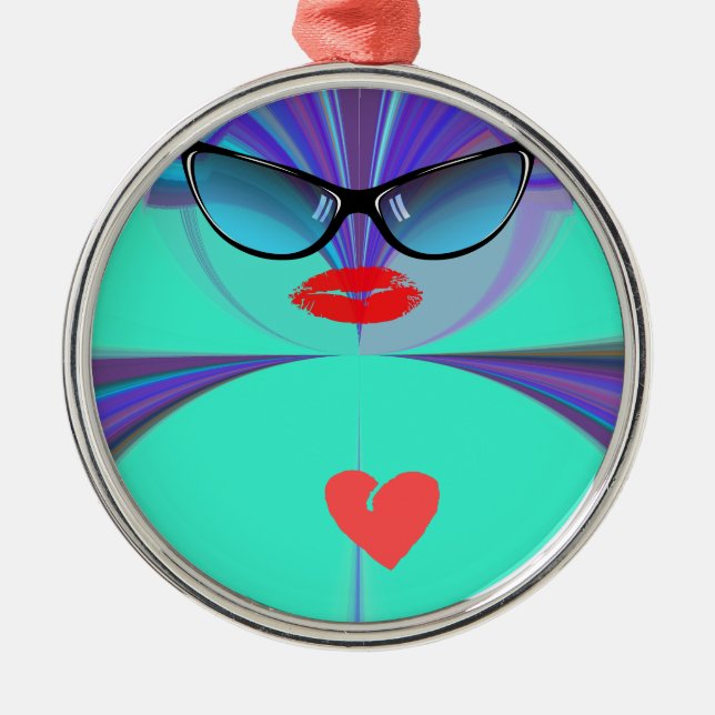 Heart Selfie Silbernes Ornament (Vorne)
