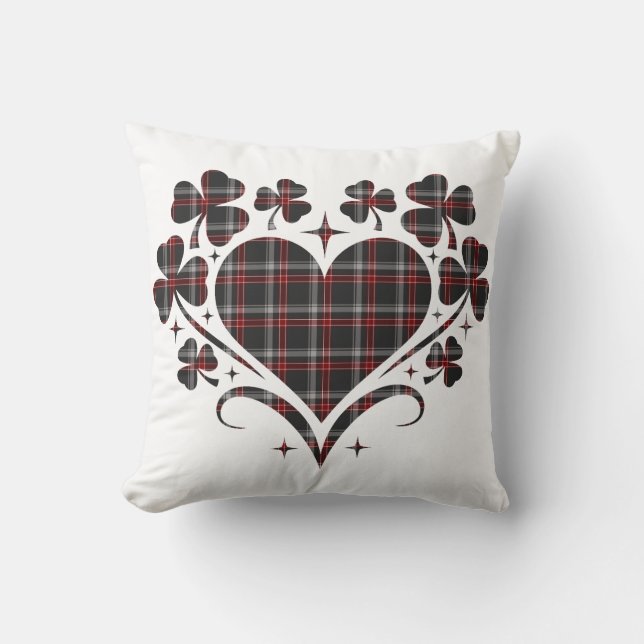 Heart Shamrock Plaid Black Classic Clover Kissen (Vorderseite)