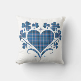 Heart Shamrock Plaid Blue Classic Clover Kissen