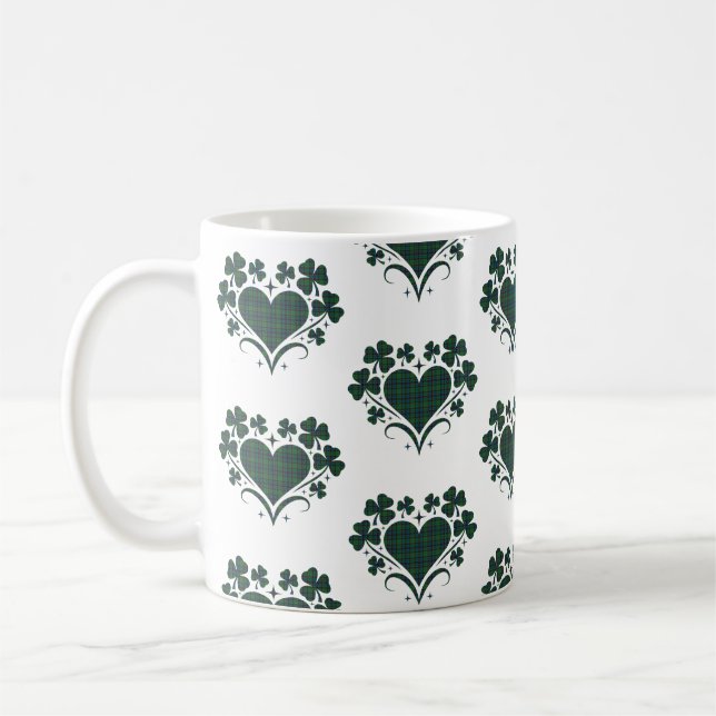 Heart Shamrock Plaid Blue Green Tartan Clover Kaffeetasse (Links)