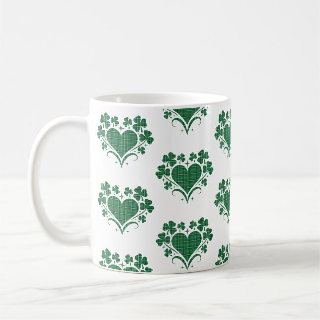 Heart Shamrock Plaid Green Classic Clover Kaffeetasse (Links)