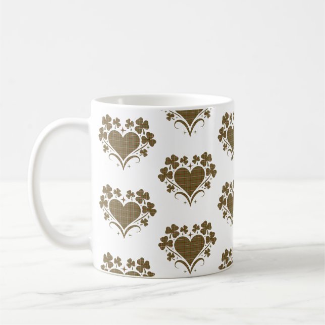 Heart Shamrock Plaid Olive Classic Clover Kaffeetasse (Links)