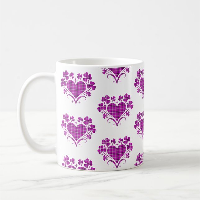 Heart Shamrock Plaid Pink Classic Clover Kaffeetasse (Links)