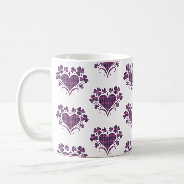 Heart Shamrock Plaid Purple Teal Tartan Clover Kaffeetasse (Links)