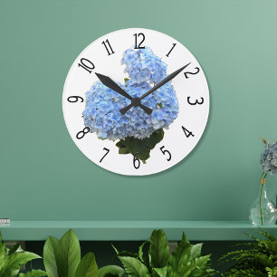 Heart Shape Blue Hydrangea Runde Wanduhr