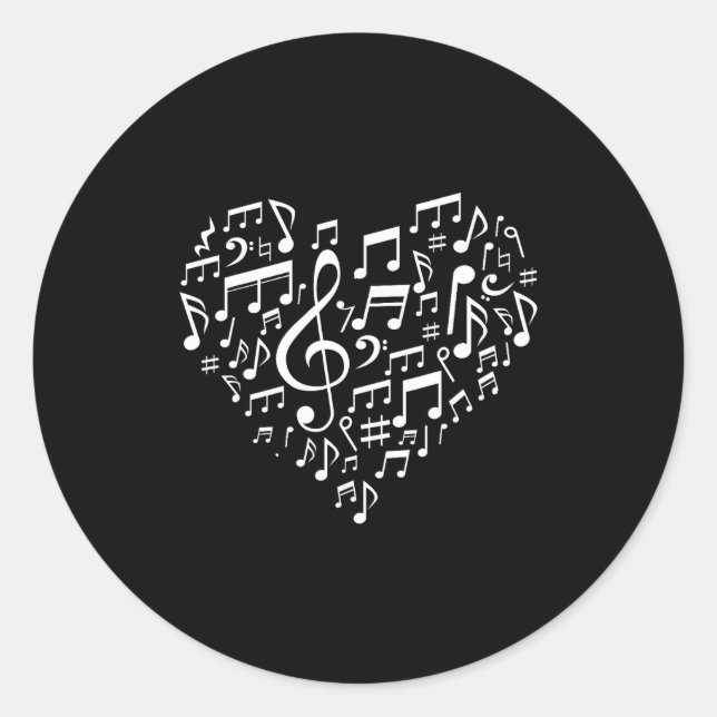 Heart Shape Musical Notes Music Lovers Gift Valent Runder Aufkleber (Vorderseite)
