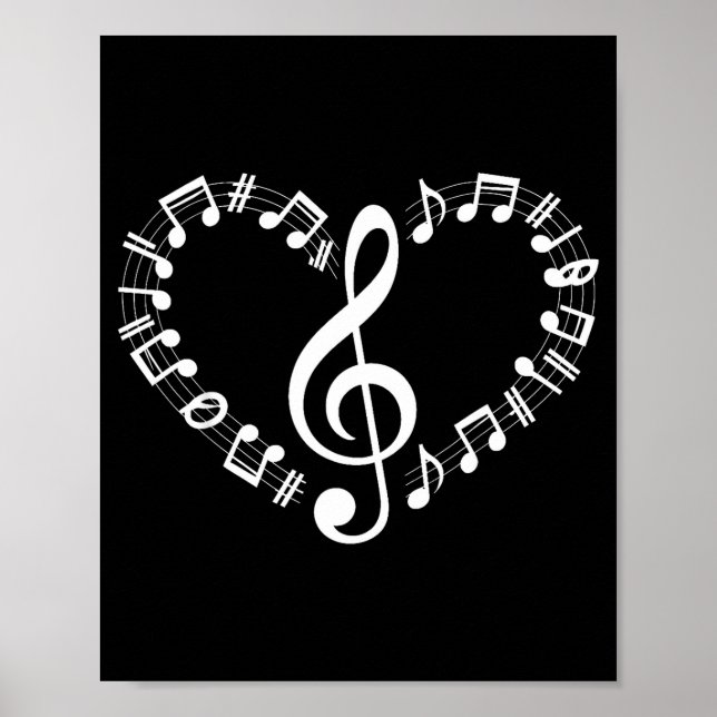 Heart Shape Musical Notes Music Lovers Happy Valen Poster (Vorne)