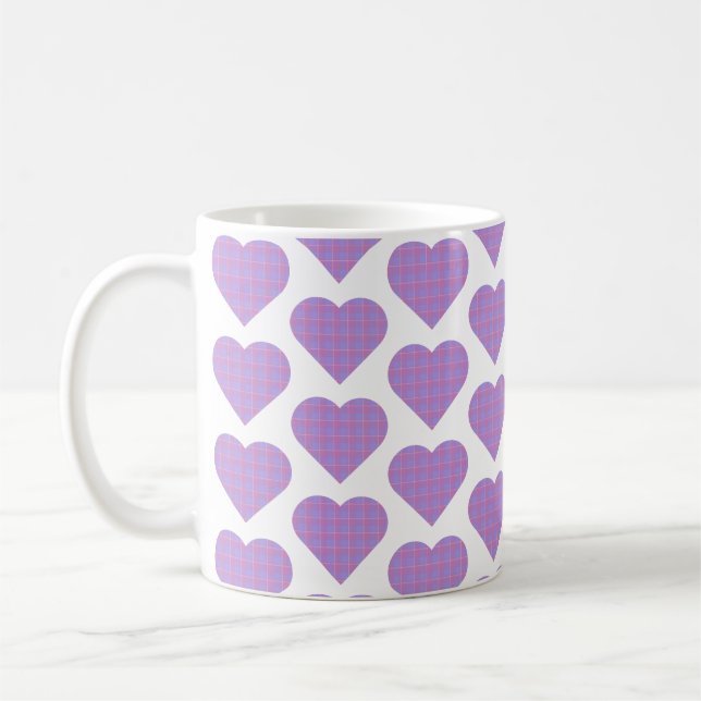 Heart Shape Plaid Pink Purple Pastel Kaffeetasse (Links)