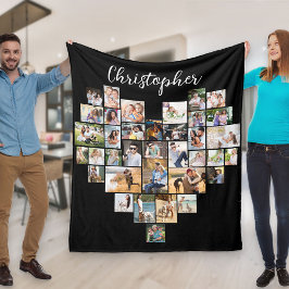 Heart Shaped 36 Foto Collage Script Name Schwarz Fleecedecke