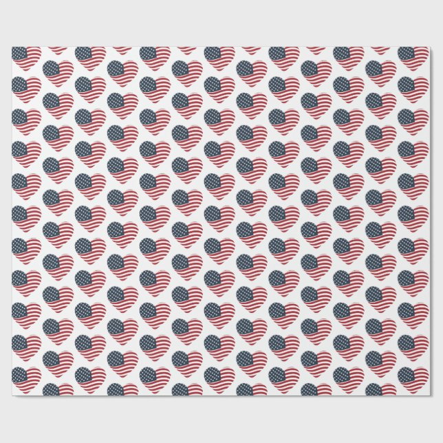 Heart Shaped American Flag Wrapping Paper Geschenkpapier (Flach)