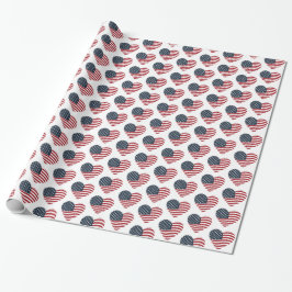 Heart Shaped American Flag Wrapping Paper Geschenkpapier