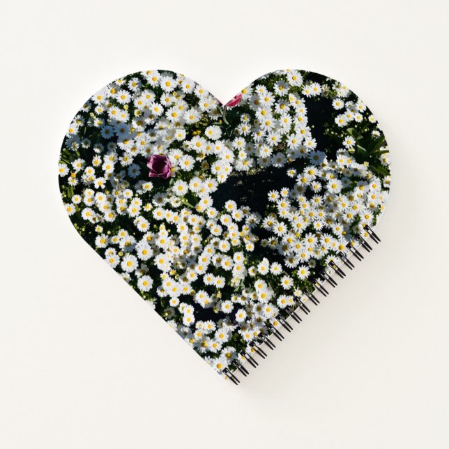 Heart-Shaped Daisy Meadow Notebook Notizbuch (Rückseite)