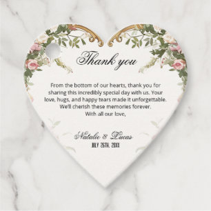 Heart Shaped Floral Wedding Vielen Dank Geschenkanhänger