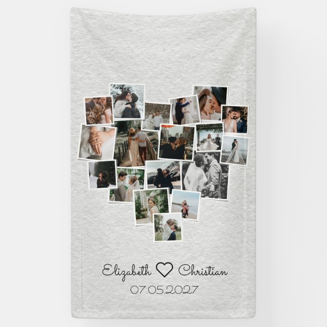 Heart Shaped Foto Collage Romantic Wedding Banner (Vertikal)