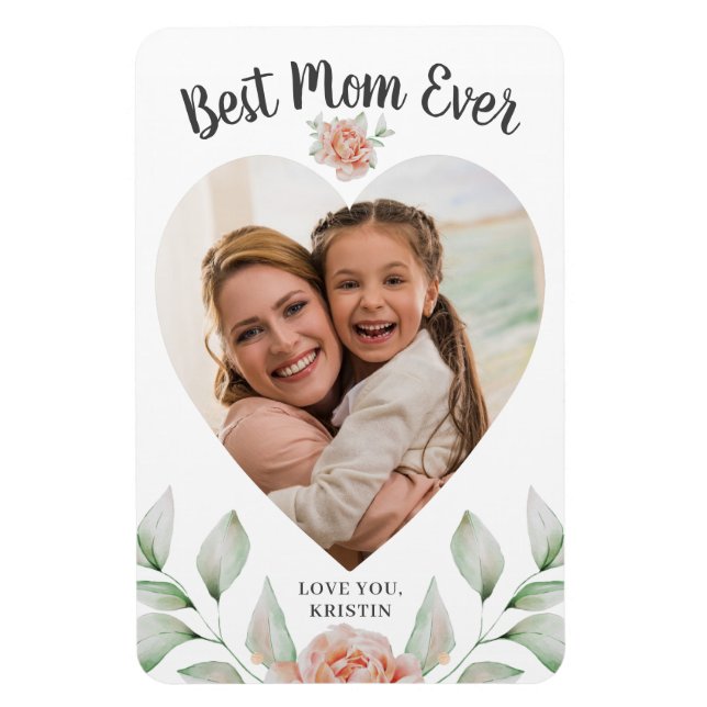 Heart Shaped Foto Script Best Mama Ever Magnet (Vertikal)