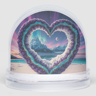 Heart-Shaped Ice Sculpture with Aurora Schneekugeln