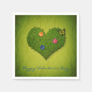 Heart-Shaped Lawn Flowers Butterfly Serviette