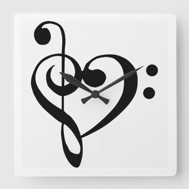 "HEART SHAPED MUSICAL NOTE" CLOCK QUADRATISCHE WANDUHR (Vorderseite)