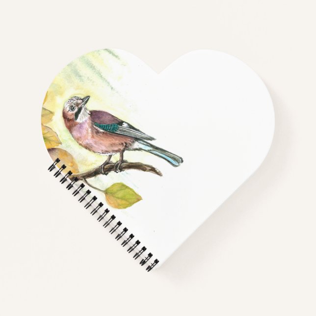 Heart-Shaped Notebook mit Watercolor Eurasian Jay Notizbuch (Vorderseite)