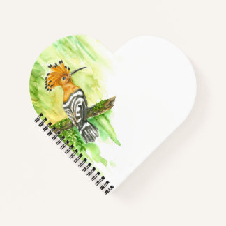 Heart-Shaped Notebook mit Watercolor Hoopoe Notizbuch