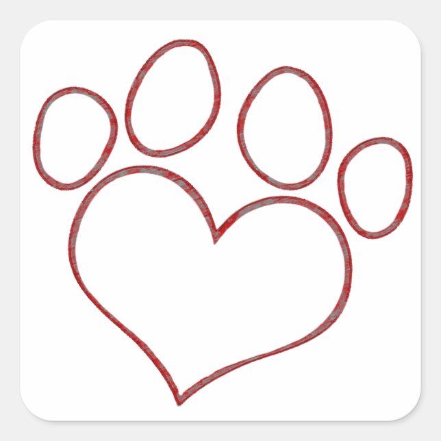 Heart Shaped Paw Print Dog Katze Welpe Kitten Quadratischer Aufkleber (Vorderseite)