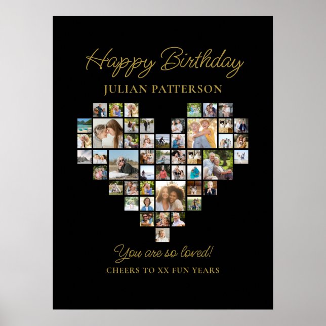 Heart Shaped Photo Collage Birthday Party Welcome Poster (Vorne)